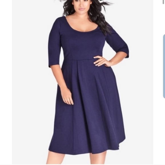 City Chic Dresses & Skirts - City Chic Navy Midi Dress With Sleeves Sz 18